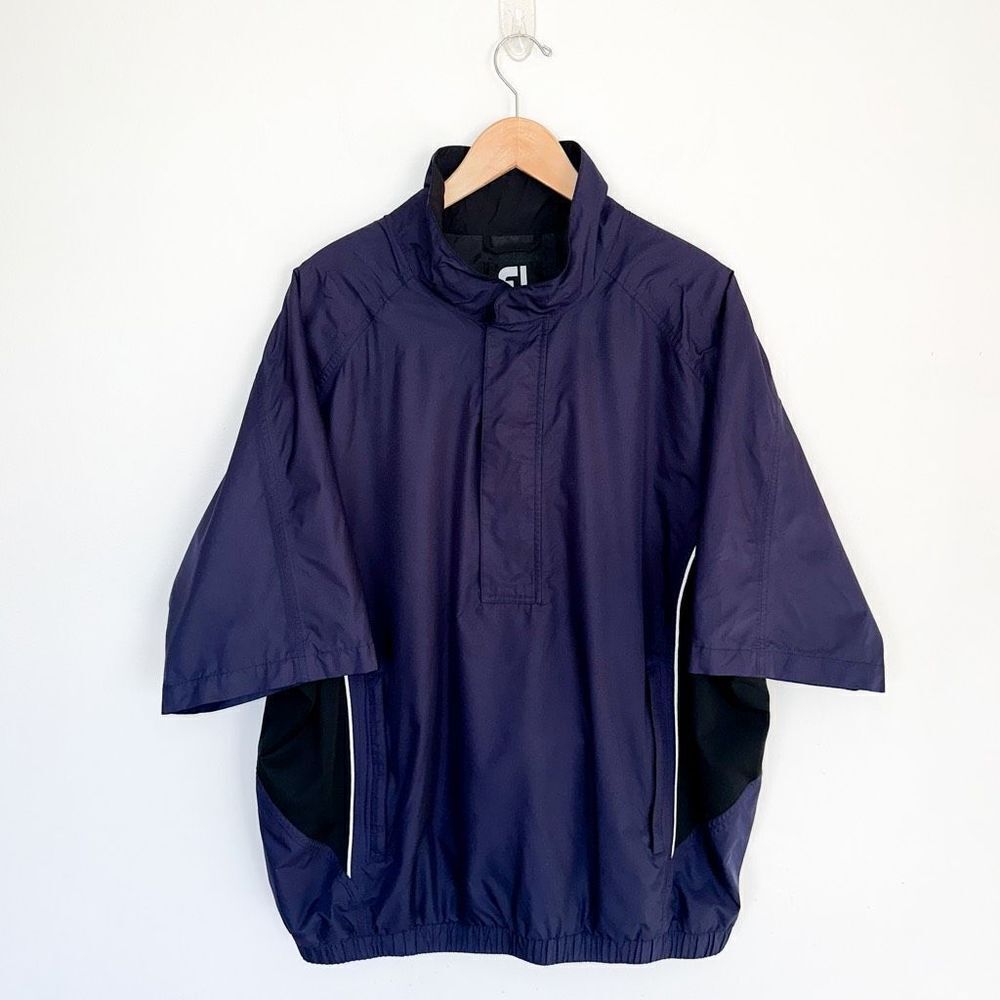 FootJoy Mens Navy and Black DryJoys Short-sleeve Windbreaker Half Zip Popover